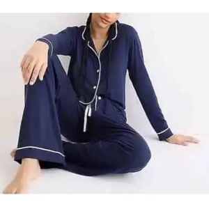 J.CREW NAVY BLUE ECO DREAMIEST LONG SLEEVE SHIRT & PANT PAJAMA SET